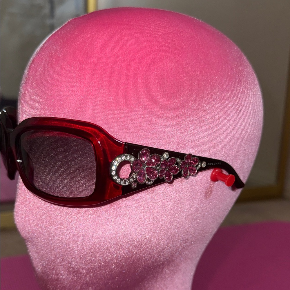 Bvlgari Deep Red Rhinestone Temple Sunglasses - Picture 4 of 8